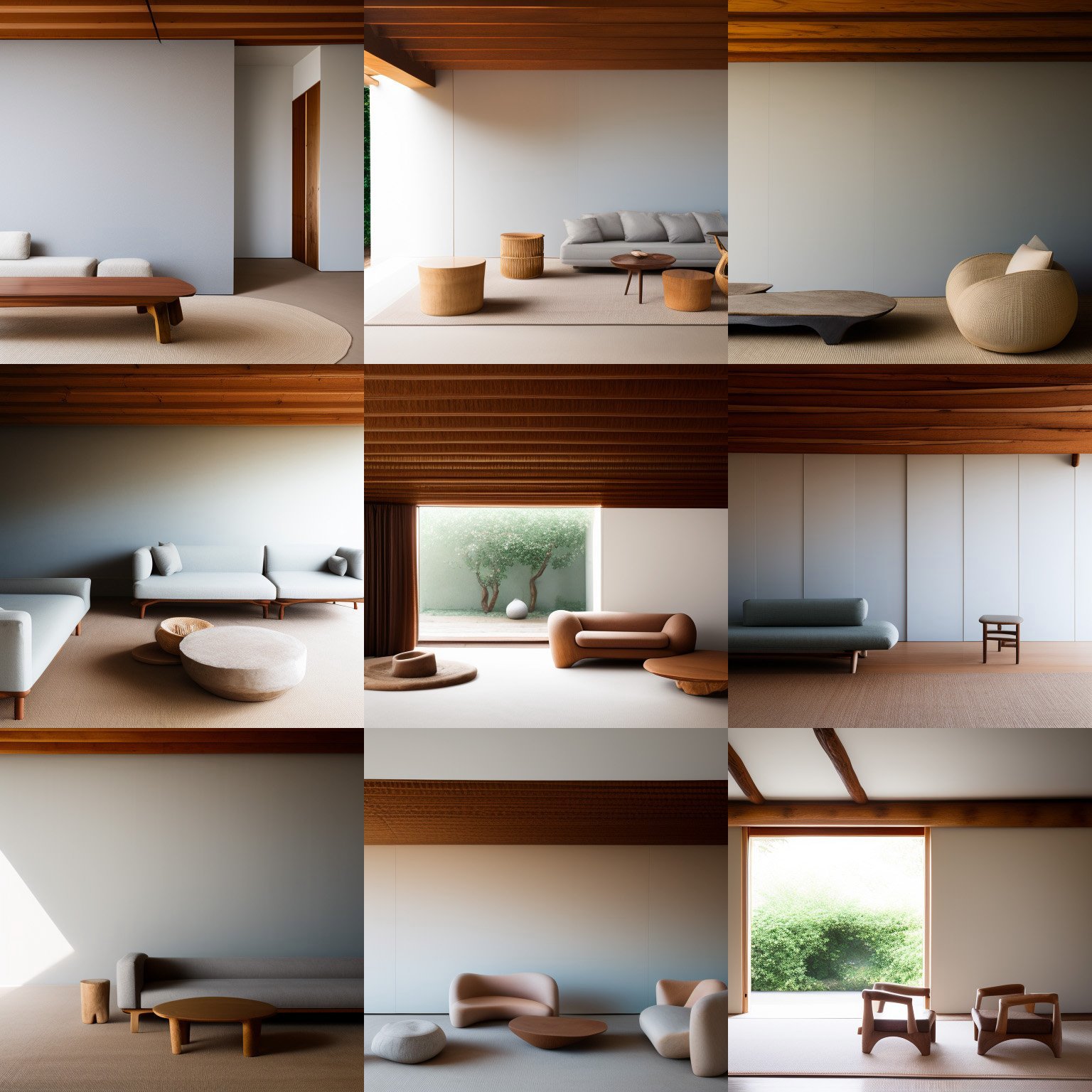  Some prototype images from an ongoing project to generate interior images in a very specific style.  These 9 were cherry-picked, you could say, out of a batch of 64. 