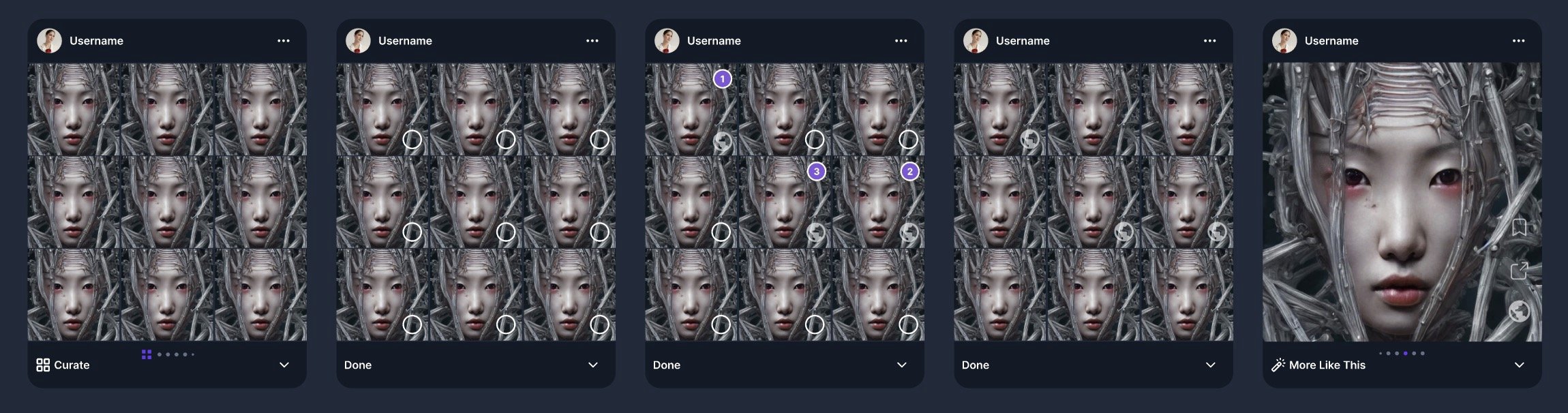 Screenshot of the Cheese social network interface showing AI-generated image variations